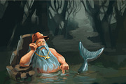 Old man mermaid character concept