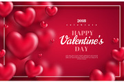 hearts on red background with thin frame
