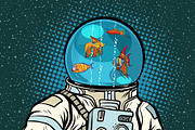 Astronaut with helmet aquarium with fish