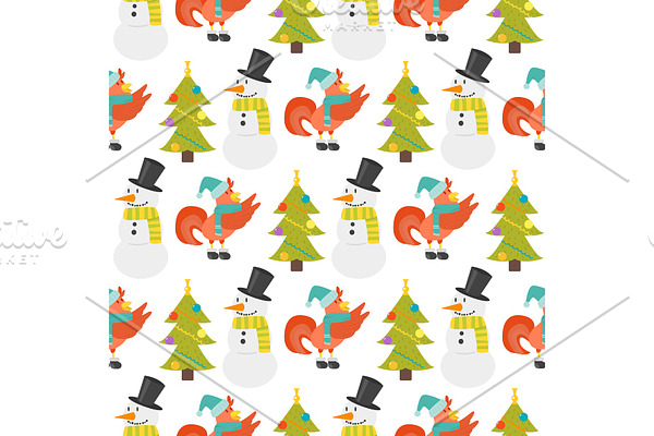 Cartoon rooster seamless pattern vector illustration chicken farm christmas animal agriculture domestic character