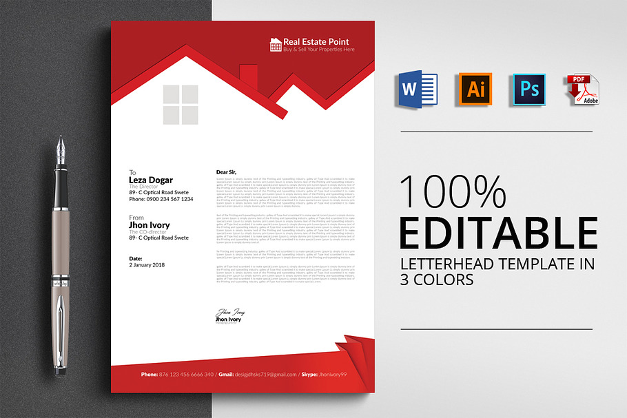 Real Estate Letterhead Template in Stationery Templates - product preview 8