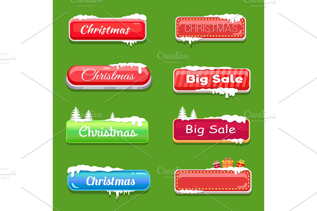 Set of Winter Theme Web Push Button Covered Snow in Objects - product preview 8