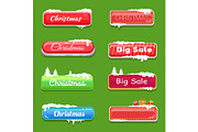 Set of Winter Theme Web Push Button Covered Snow
