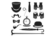 gentleman accessories icons set
