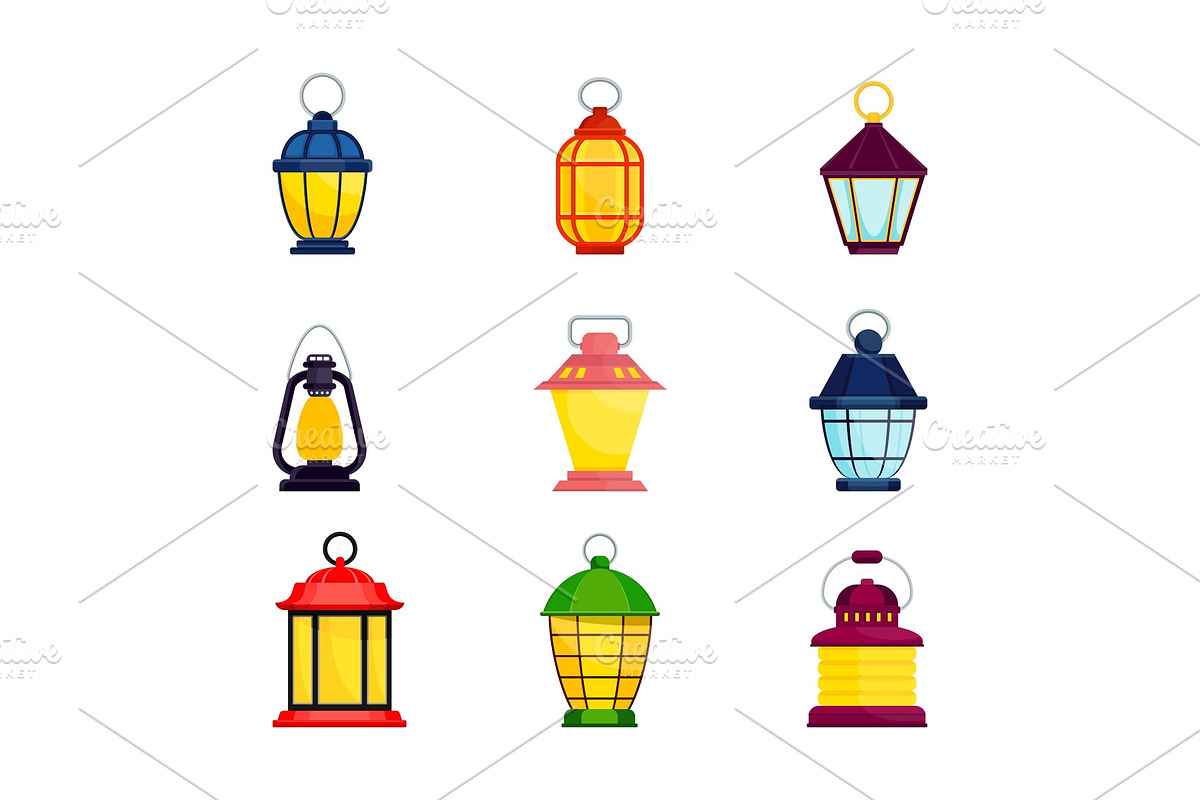 lantern oldfashioned color set in Objects - product preview 8