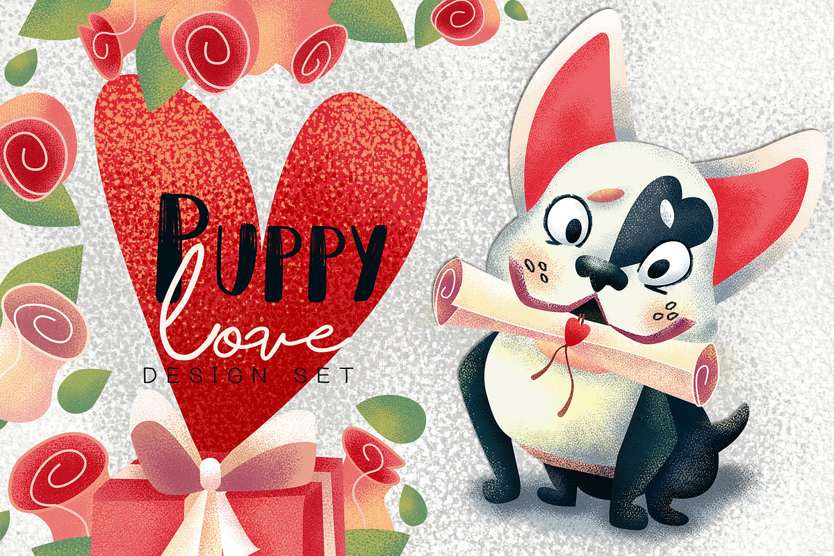 Puppy love. Valentine's Day clipart  in Illustrations - product preview 8