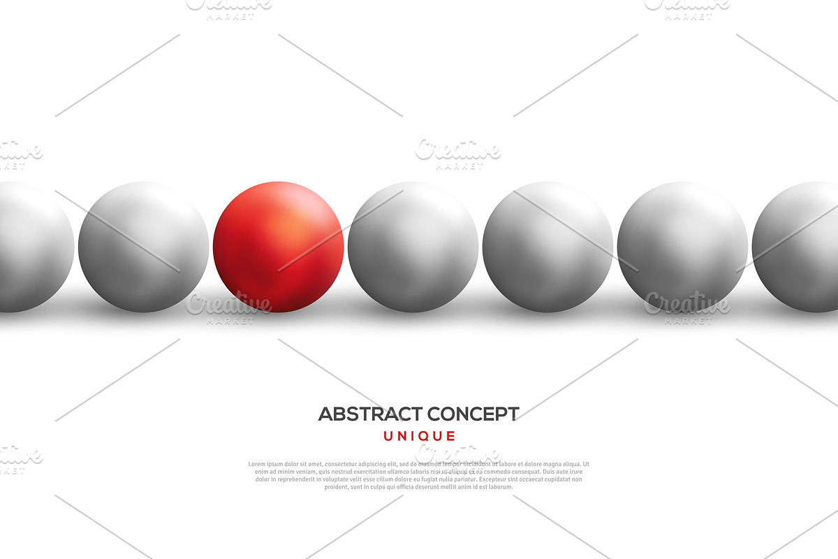 Unique red ball among white ones in row in Illustrations - product preview 8