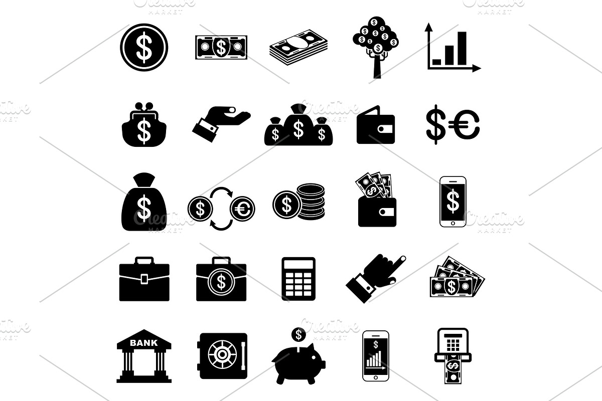 money related black icons set in Illustrations - product preview 8
