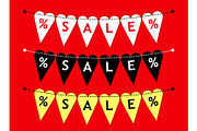 Eye catching set of heart shaped Valentines Day SALE bunting flags as different bright garlands with percent symbols