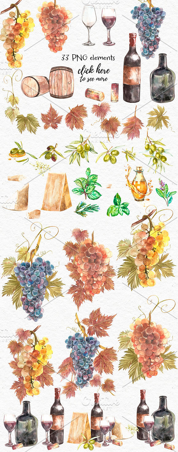 Wine and grapes set illustrations in Illustrations - product preview 1