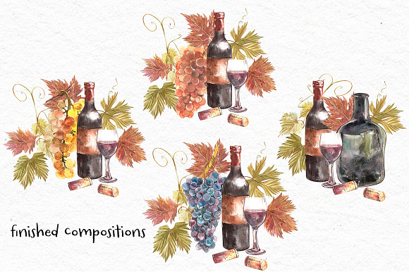Wine and grapes set illustrations in Illustrations - product preview 3