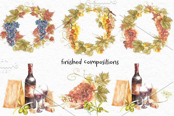 Wine and grapes set illustrations in Illustrations - product preview 4