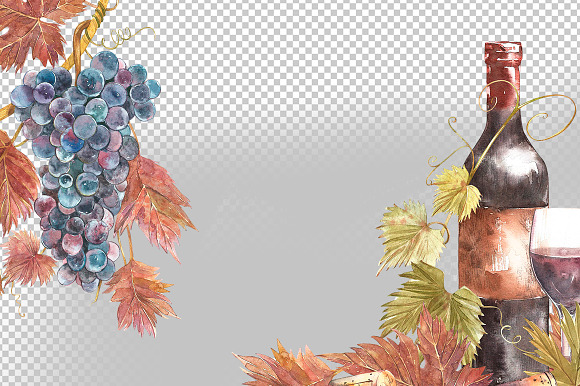 Wine and grapes set illustrations in Illustrations - product preview 5