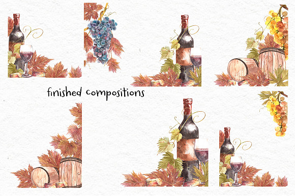 Wine and grapes set illustrations in Illustrations - product preview 8