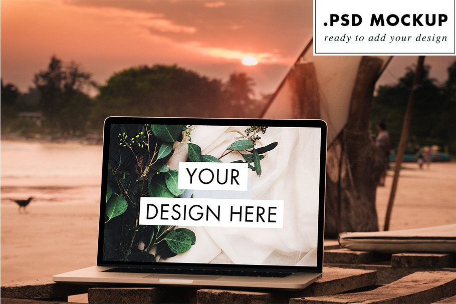 Sunset beach laptop mock up in Mobile & Web Mockups - product preview 8