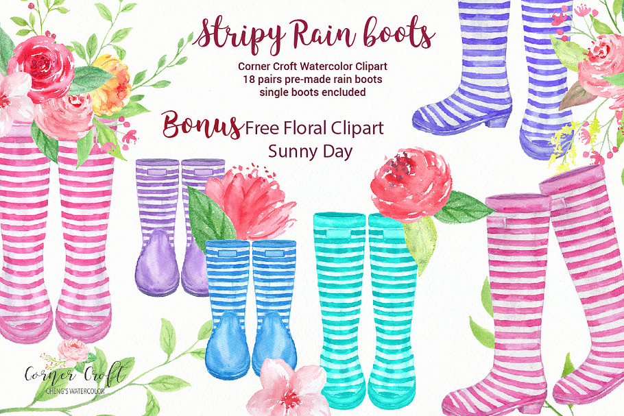 Watercolor Stripe Rain Boots