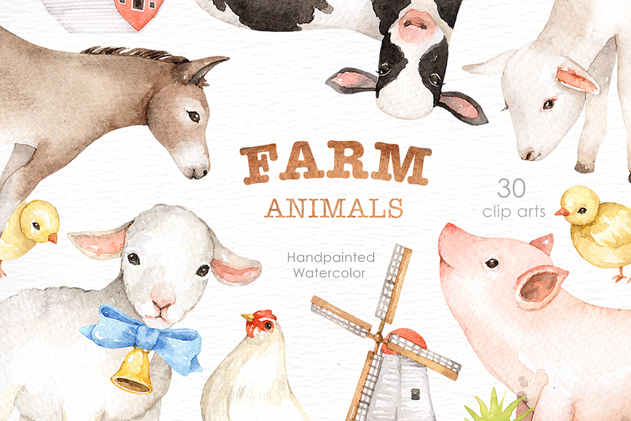 Farm Animals Watercolor clipart