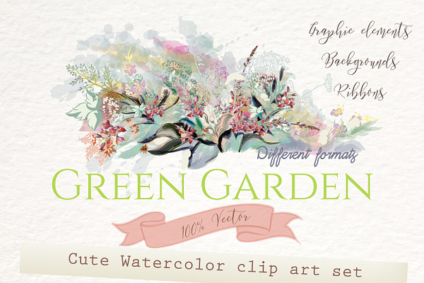 Green garden. Floral graphic set