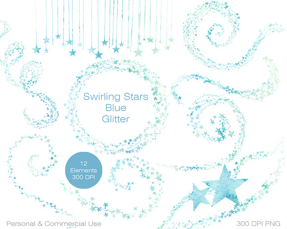 Teal & Mint Watercolor Star Clipart in Illustrations - product preview 2