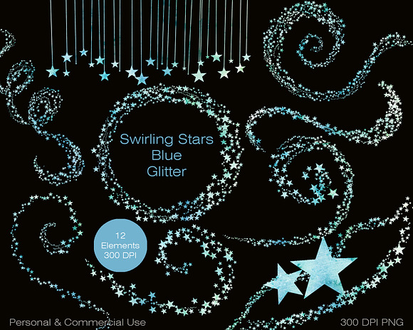 Teal & Mint Watercolor Star Clipart in Illustrations - product preview 3