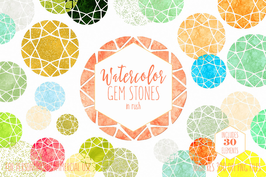 Watercolor Gemstones & Gold Metallic in Objects - product preview 8