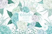 Watercolor Peony Floral in Mint