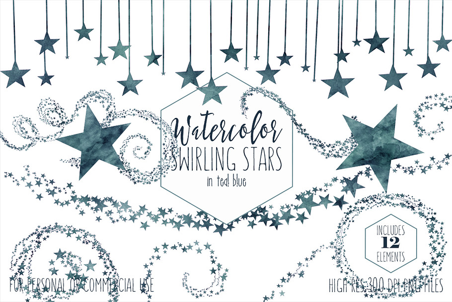 Dark Teal Blue Star Graphic Set in Illustrations - product preview 8
