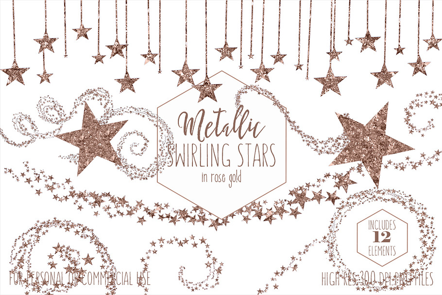 Rose Gold Metallic Star Clipart in Illustrations - product preview 8