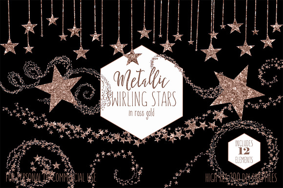 Rose Gold Metallic Star Clipart in Illustrations - product preview 1