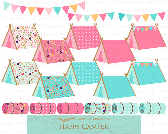 Happy Camper, Camping, Pink & Blue in Illustrations - product preview 5