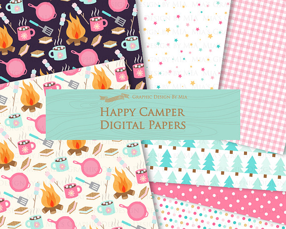 Happy Camper, Camping, Pink & Blue in Illustrations - product preview 9