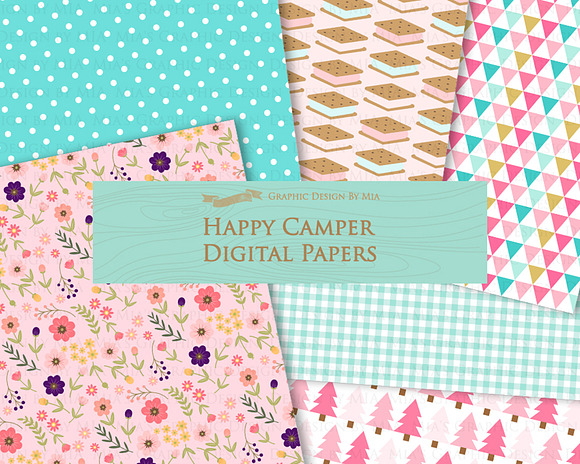 Happy Camper, Camping, Pink & Blue in Illustrations - product preview 10