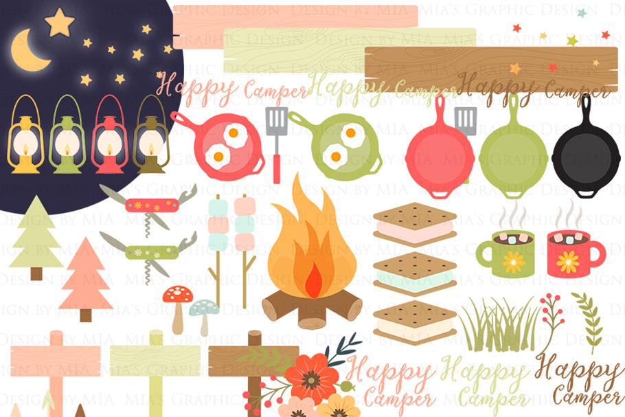 Happy Camper, Camping, Red & Green in Illustrations - product preview 8