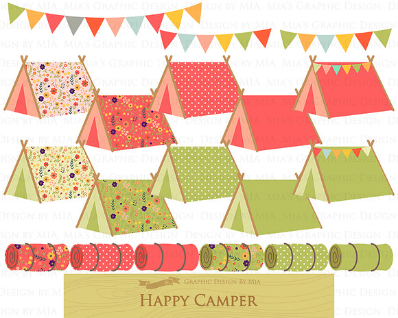 Happy Camper, Camping, Red & Green in Illustrations - product preview 1