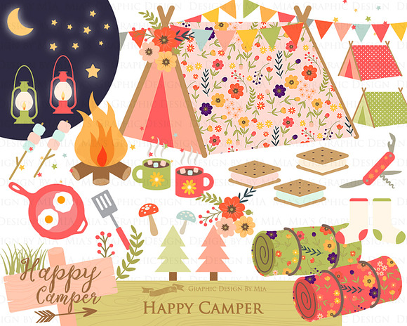 Happy Camper, Camping, Red & Green in Illustrations - product preview 2