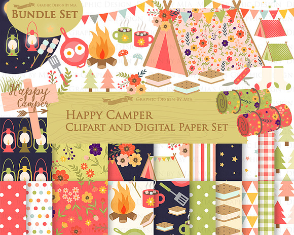 Happy Camper, Camping, Red & Green in Illustrations - product preview 4