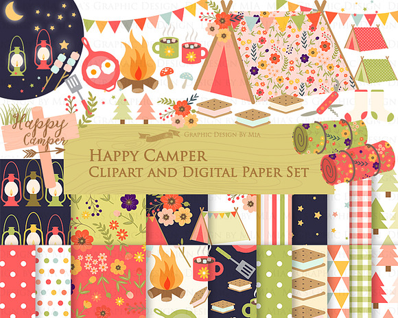 Happy Camper, Camping, Red & Green in Illustrations - product preview 5