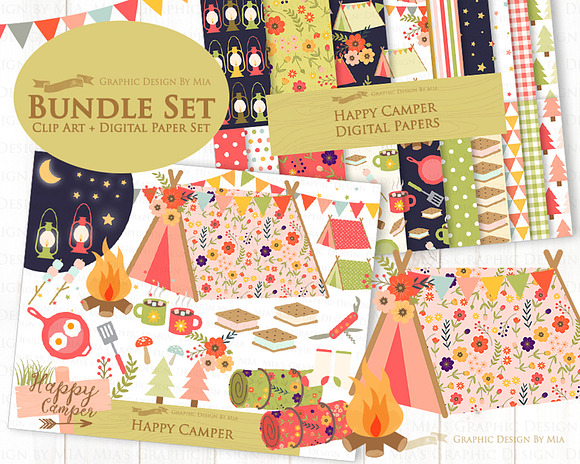 Happy Camper, Camping, Red & Green in Illustrations - product preview 6