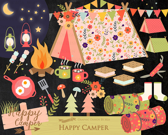 Happy Camper, Camping, Red & Green in Illustrations - product preview 7