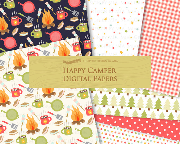 Happy Camper, Camping, Red & Green in Illustrations - product preview 9