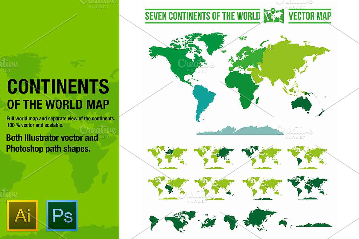 Continents vector world map in Objects - product preview 8