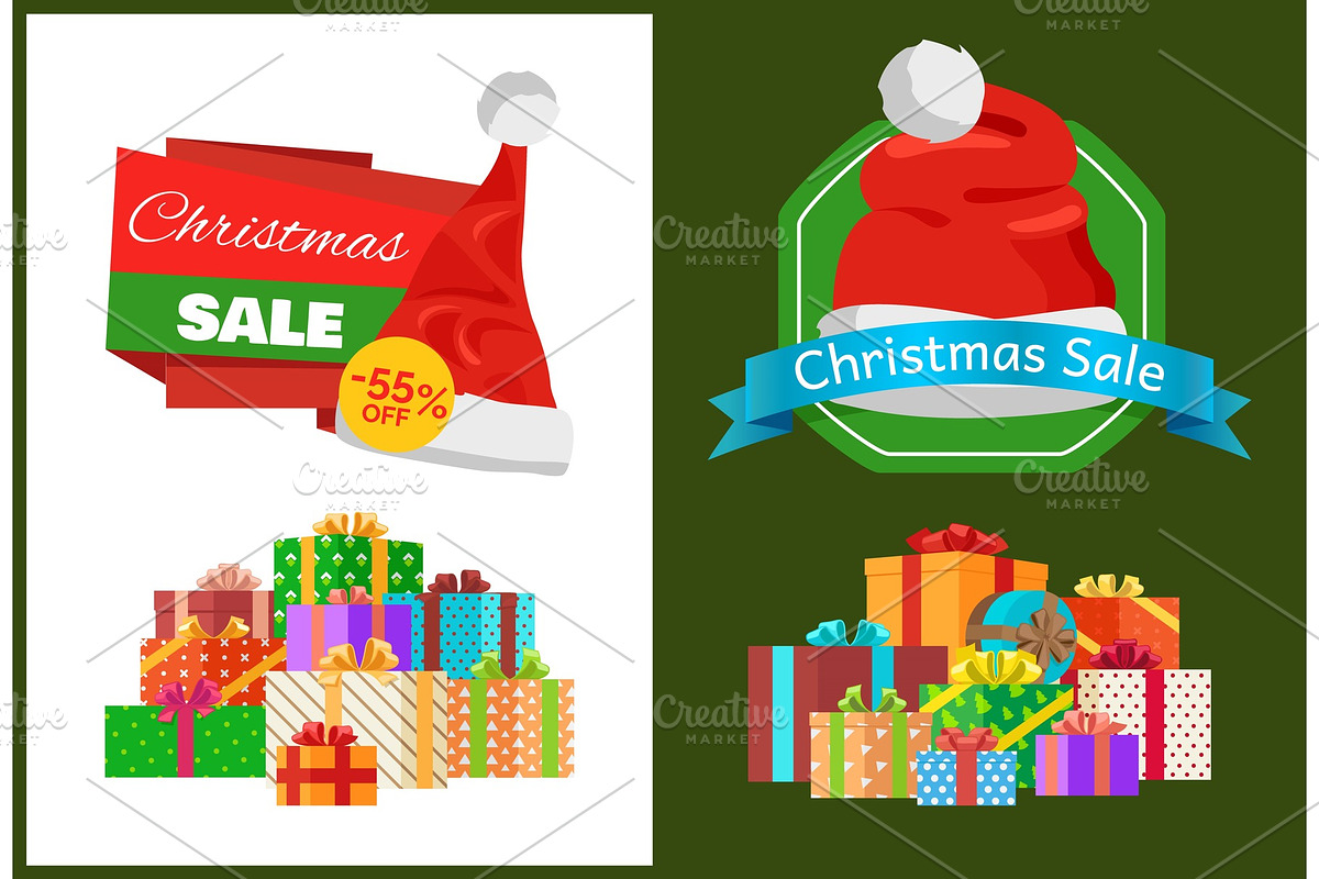 Christmas Sale Promo Sticker with Hat, Advert Text in Objects - product preview 8