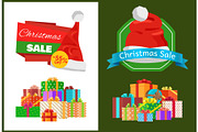Christmas Sale Promo Sticker with Hat, Advert Text