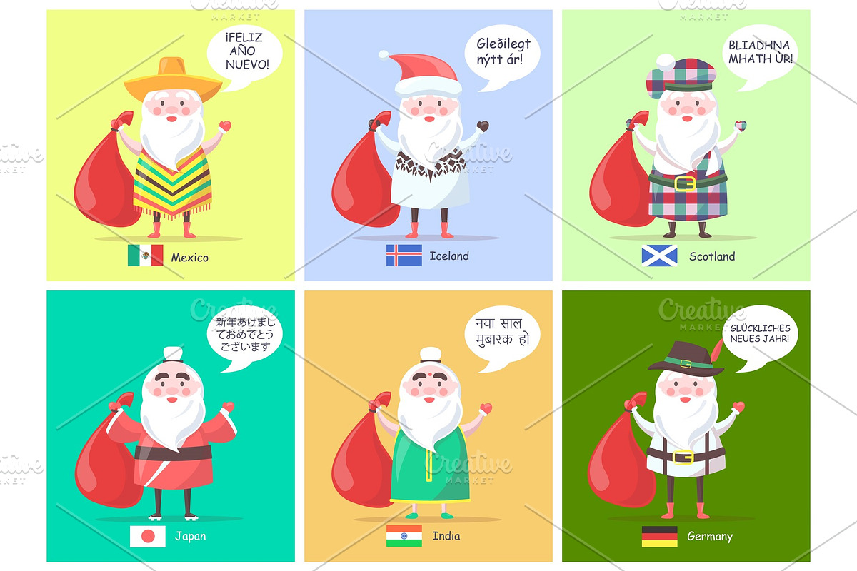 Mexico Iceland Santa Clauses Vector Illustration in Objects - product preview 8