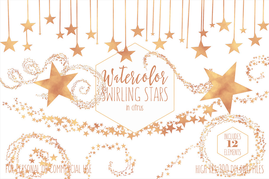 Orange Watercolor Star Clipart in Illustrations - product preview 8