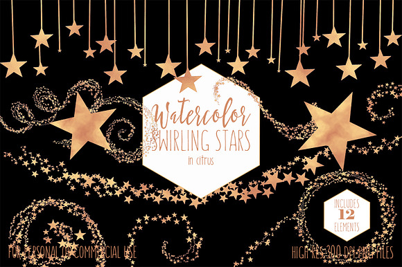 Orange Watercolor Star Clipart in Illustrations - product preview 1