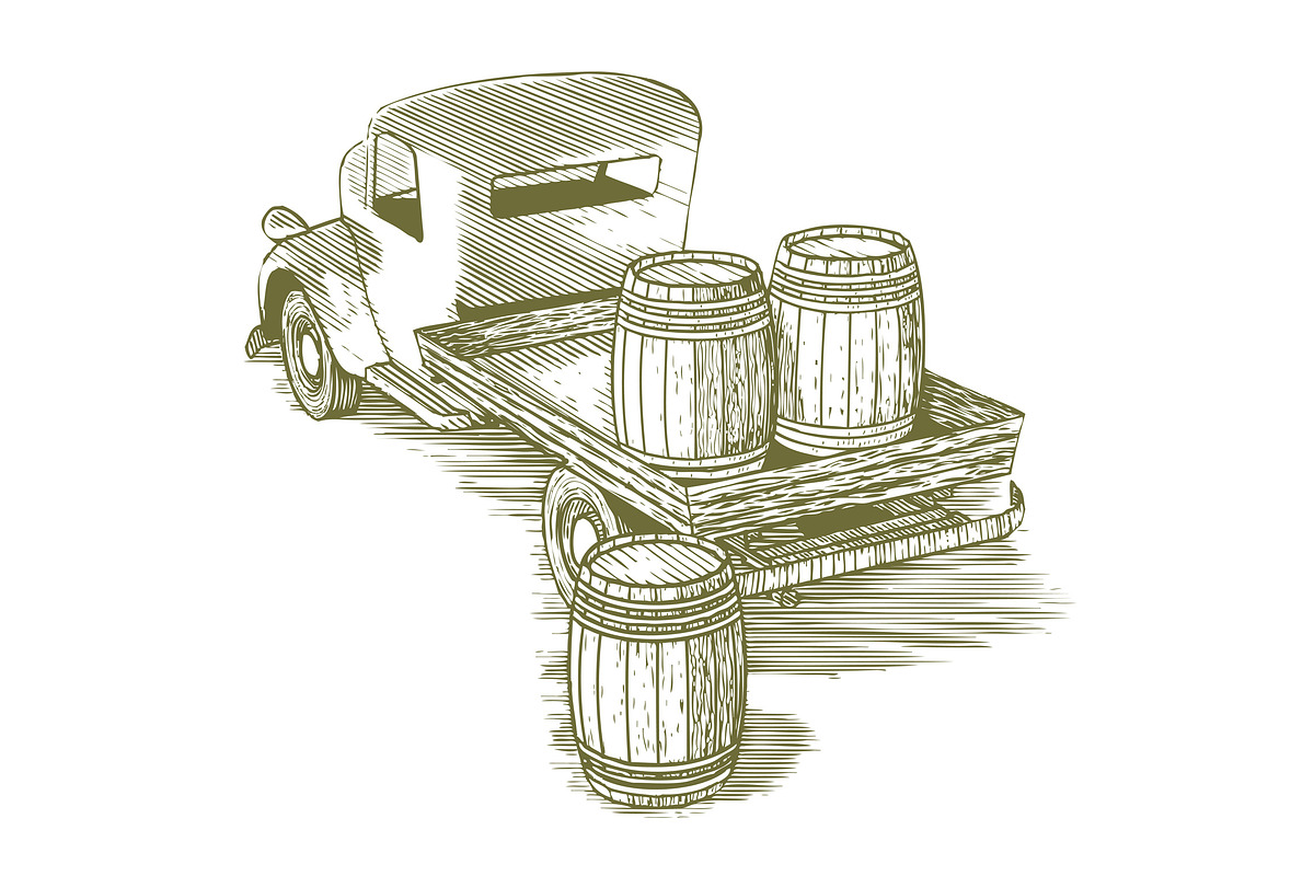 Woodcut Vintage Truck in Illustrations - product preview 8