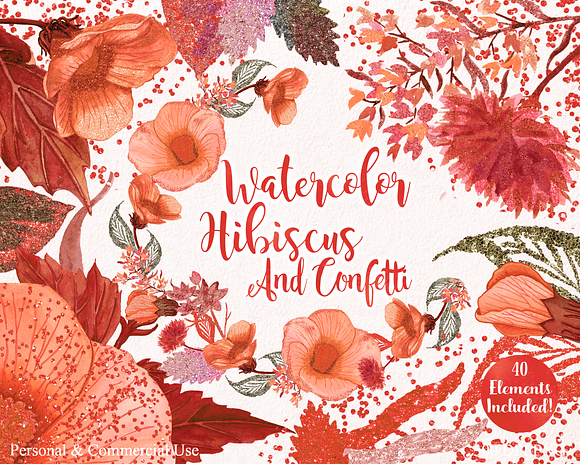 Tropical Watercolor Floral Hibiscus in Illustrations - product preview 5