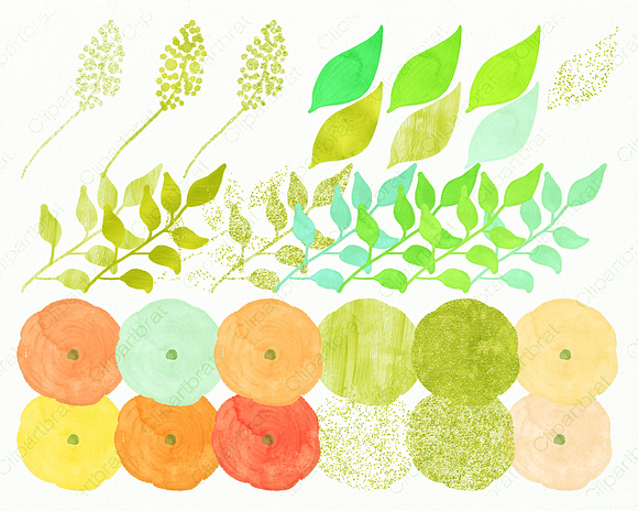 Yellow & Peach Watercolor Flowers in Illustrations - product preview 1