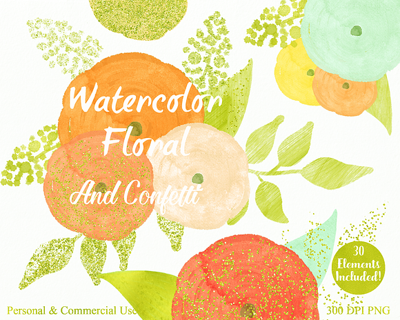 Yellow & Peach Watercolor Flowers in Illustrations - product preview 2
